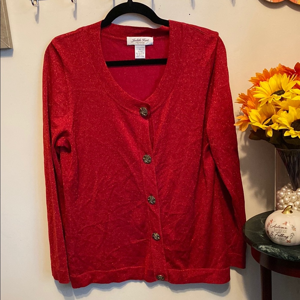 Judith Hart Collection Sparkling Red Sweater with Button Detail Sz Large
